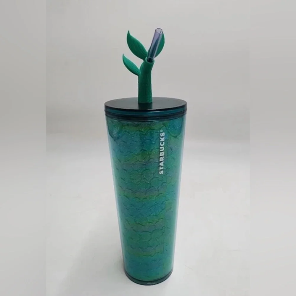 NWT Starbucks 2025 Mermaid Iridescent Teal Venti Cup With Tail Straw Topper
